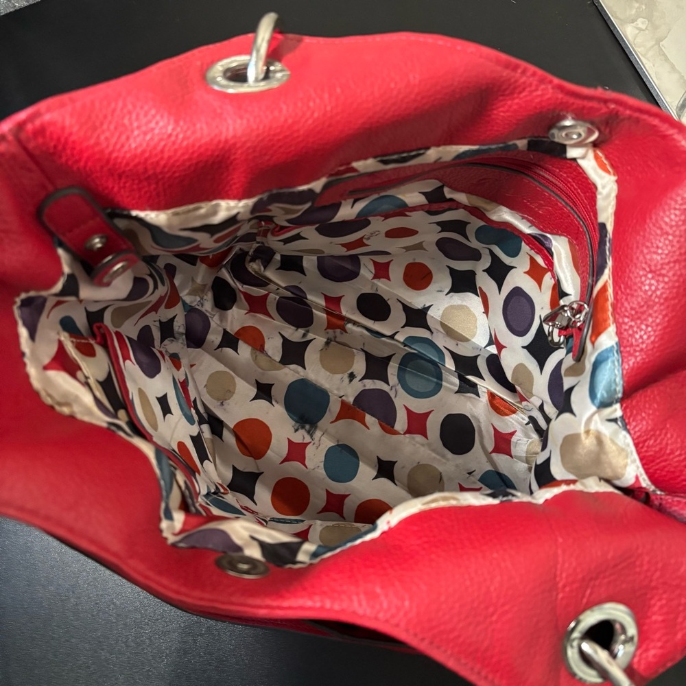 Grace Adele Red Pebbled Leather Hobo Shoulder Bag - Picture 9 of 13